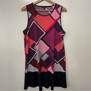 Tommy Hilfiger Sleeveless Shift Dress Red, Pink, Navy White Geometric Design